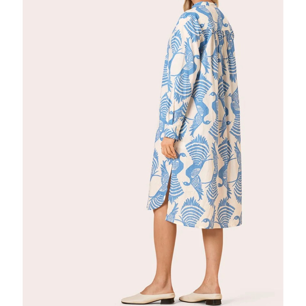 NWT Masai Copenhagen Natmas Cotton Shirt Dress Quiet Harbor Bird Print sz S - Picture 5 of 7